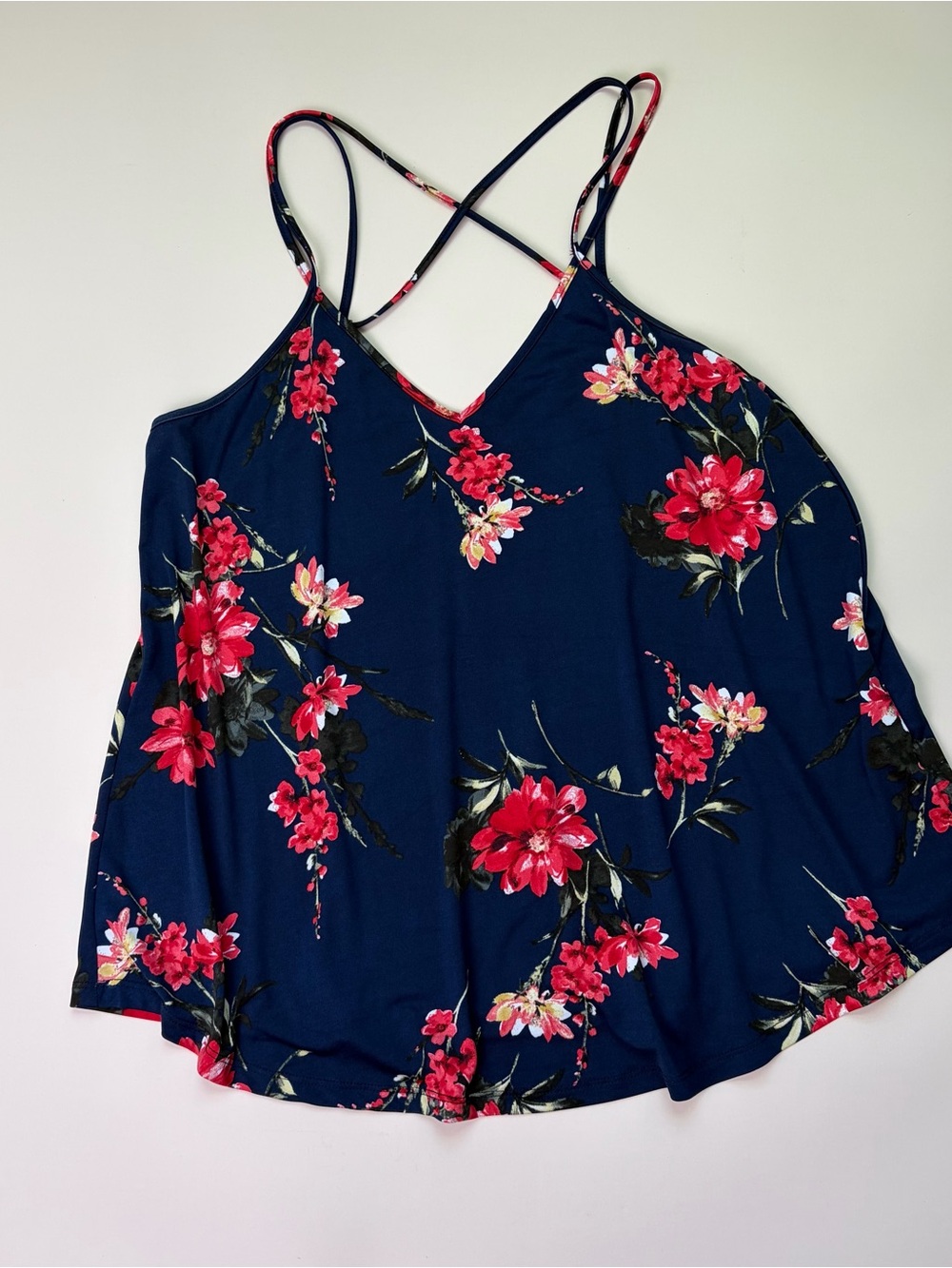 Papermoon Navy Floral Crossback Camisole with Pink Blooms